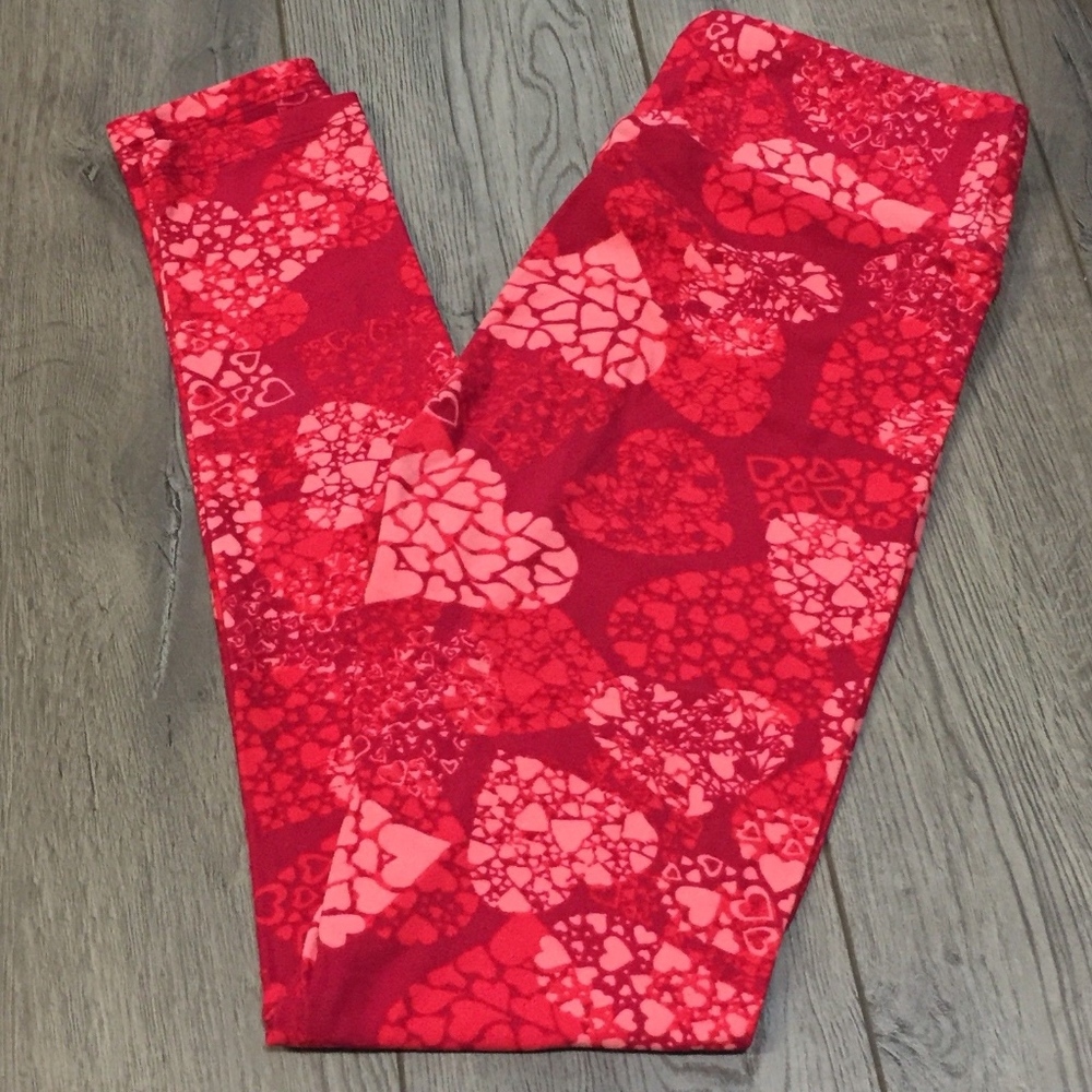 LuLaRoe Red Pink Hearts Love Valentine Leggings OS